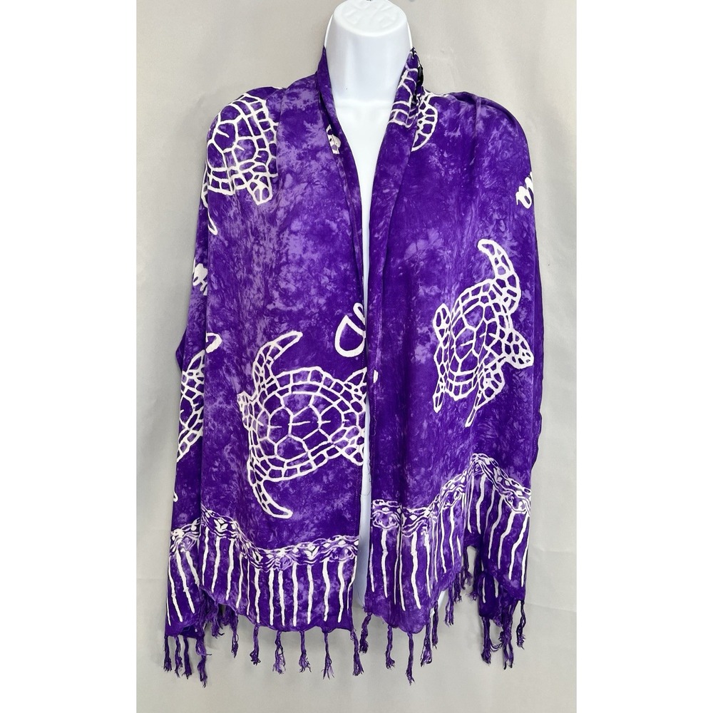 Vintage Made‎ In Hawaii Scarf Turtles Print Purple 68"x22 Y2K  USA